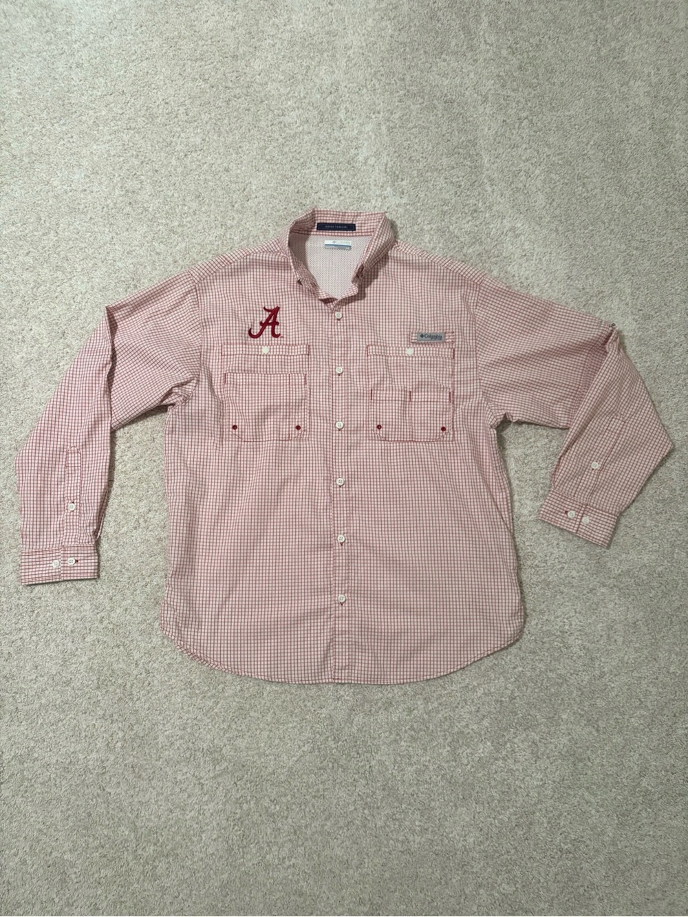Columbia PFG University of Alabama Red Gingham Long-Sleeve Men's Shirt Large